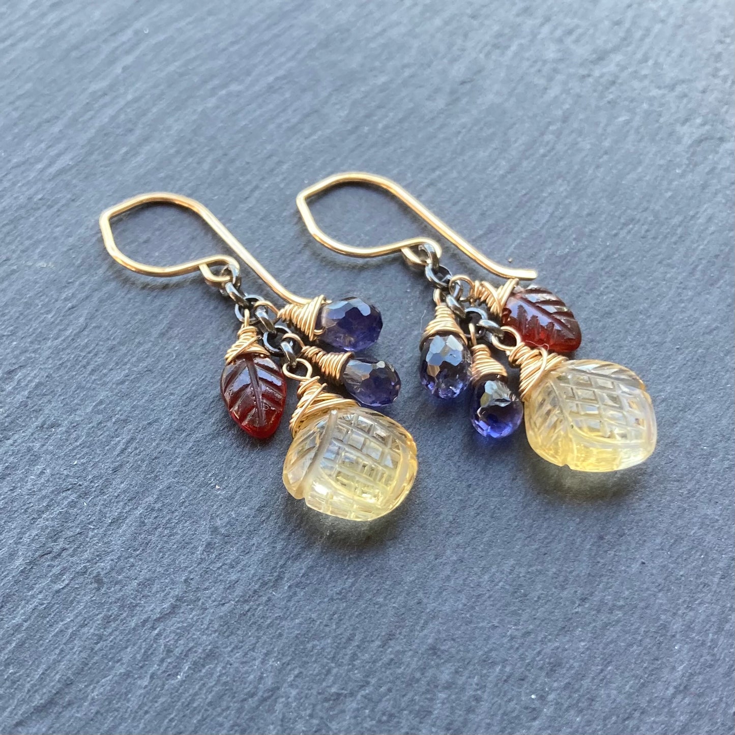 Citrine, Iolite, Garnet & Mixed Metal Earrings