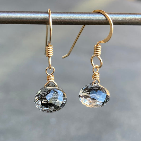 Black Rutilated Quartz & Gold Earrings