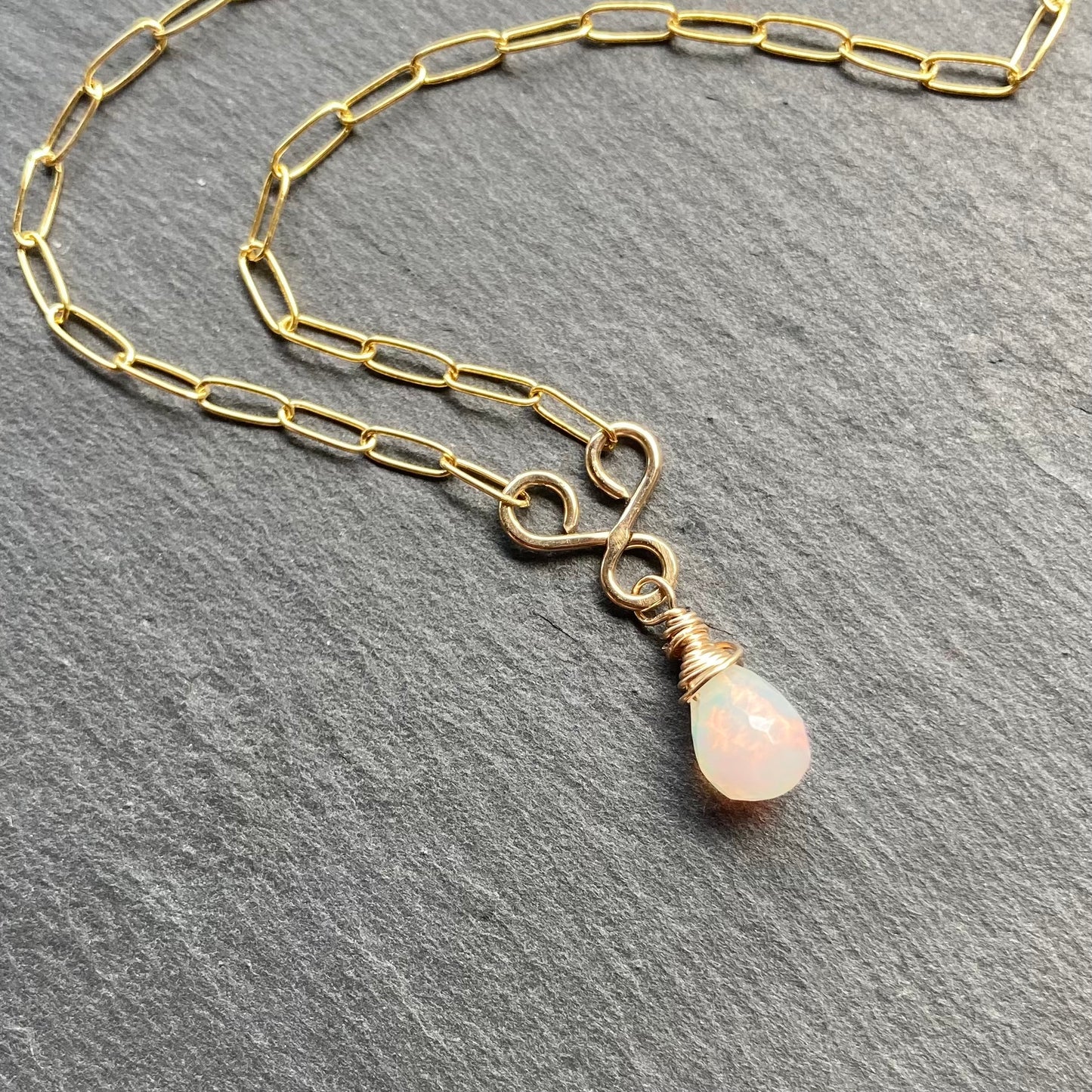 Ethiopian Opal & Gold Pendant Necklace
