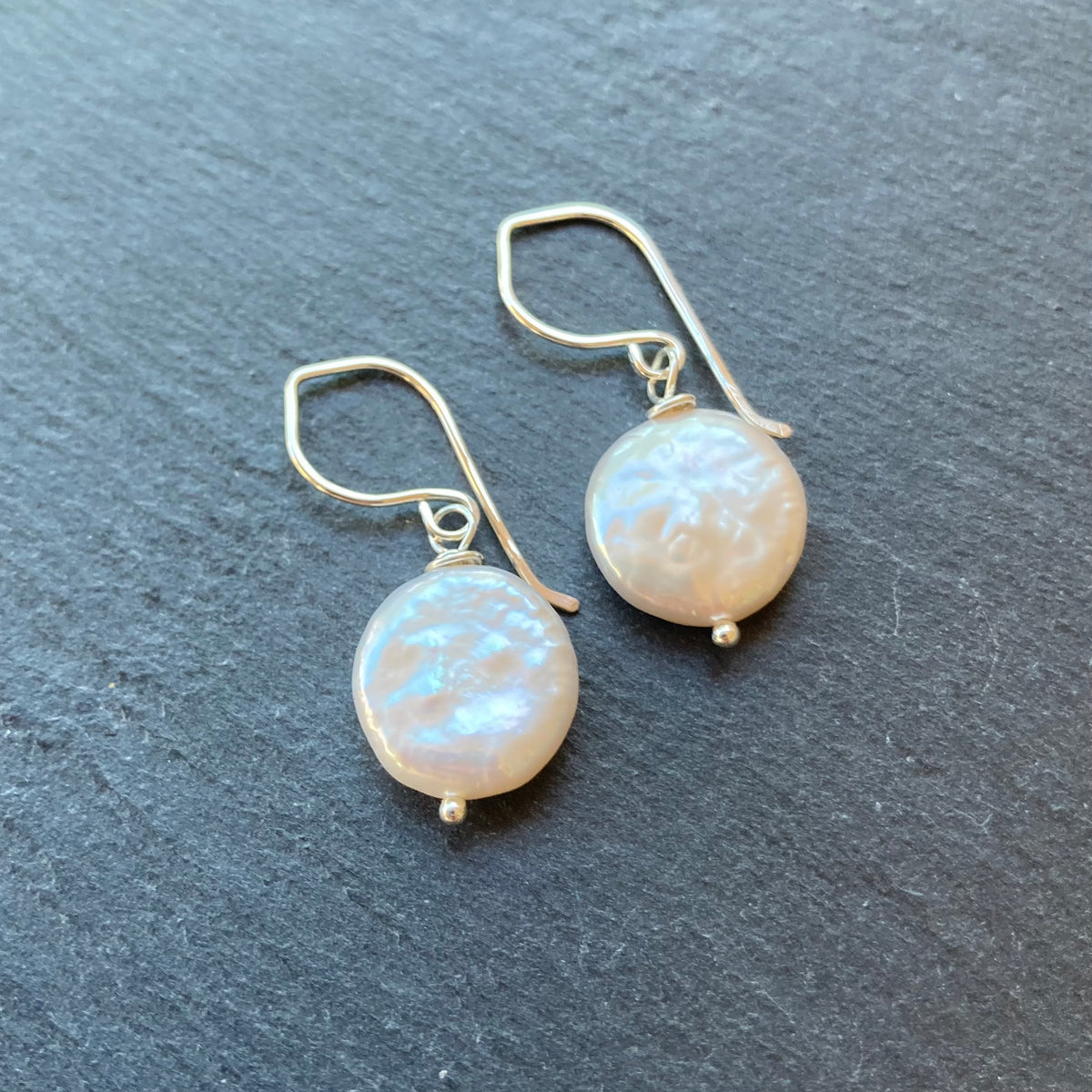 Freshwater Coin Pearl & Sterling Silver Earrings