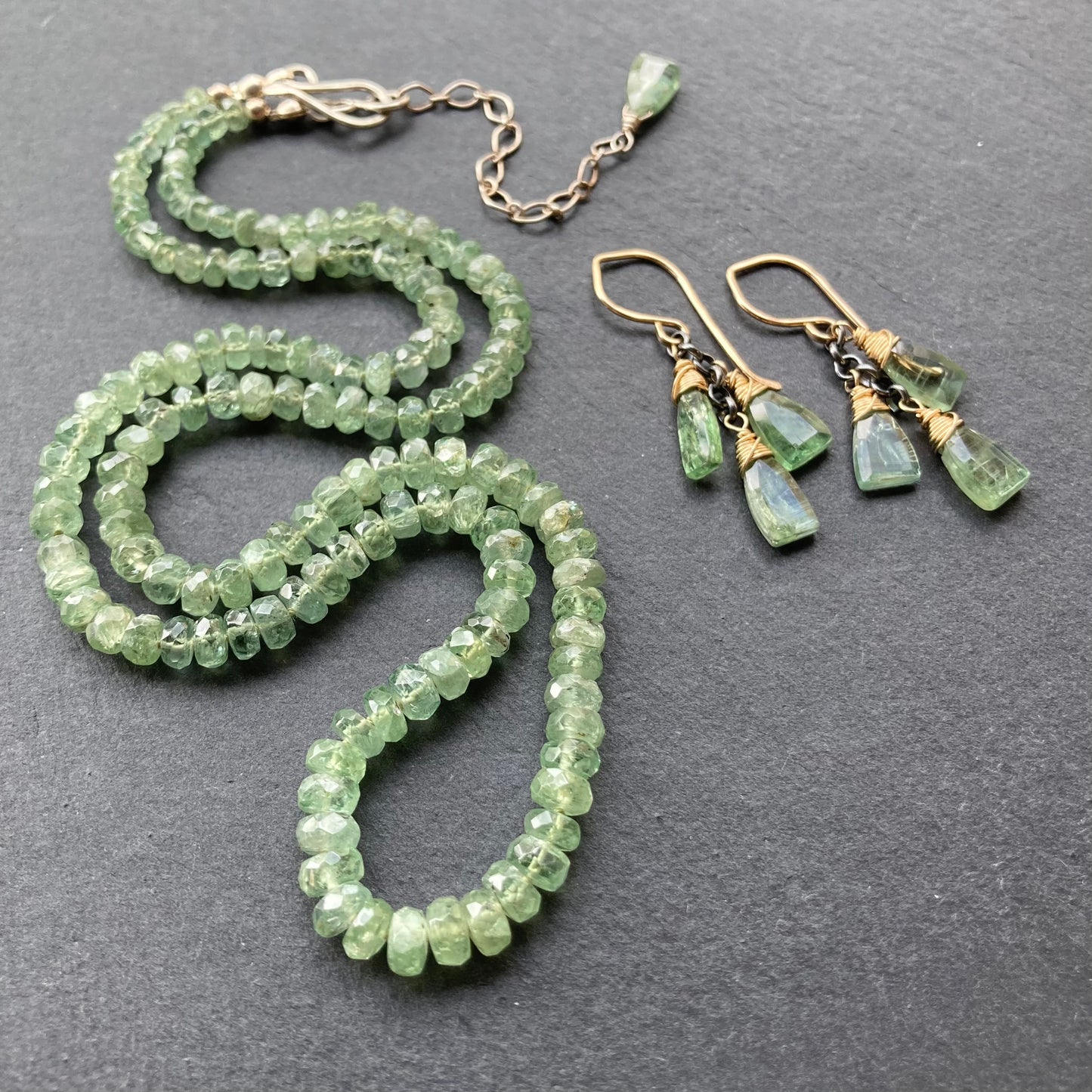 Green Kyanite & Mixed Metal Cascade Earrings