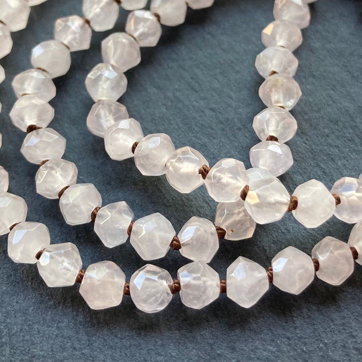 Rose Quartz Hand Knotted Chocolate Silk Necklace