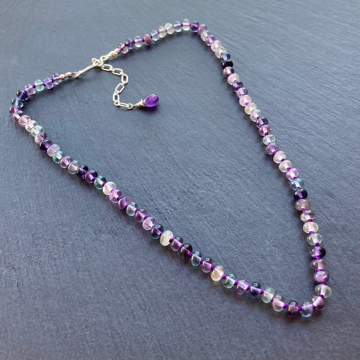 Rainbow Fluorite Hand Knotted Silk Necklace