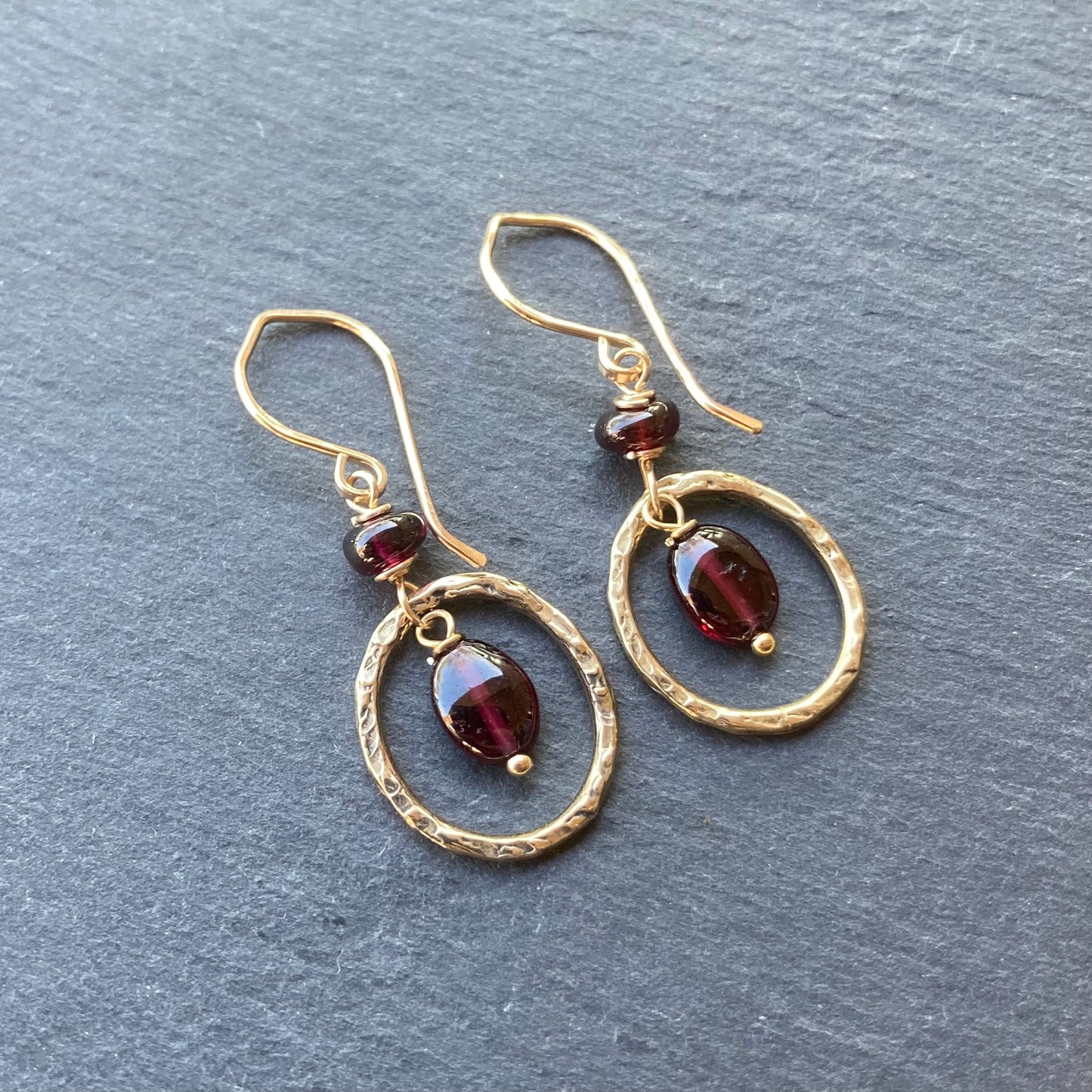 Rhodolite Garnet, Gold & Bronze Hoops