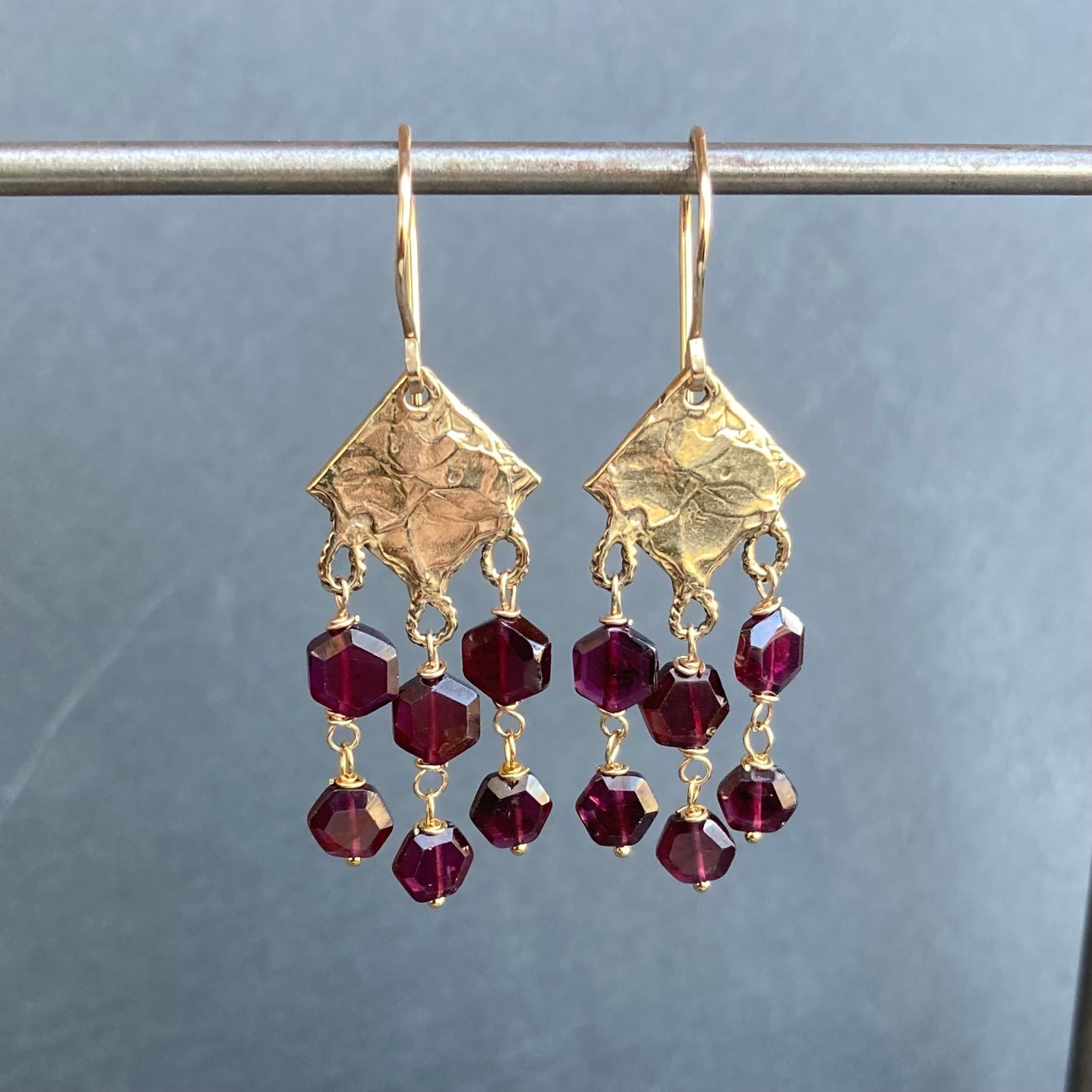 Rhodolite Garnet, Gold & Bronze Fringe Earrings
