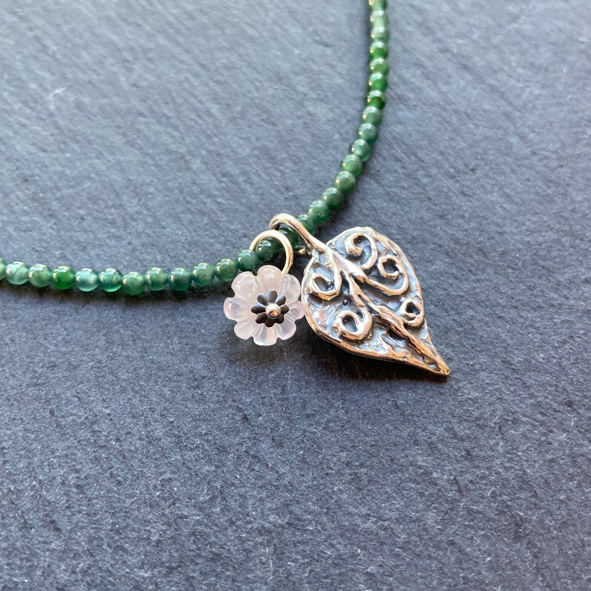Guatemalan Jade, Rose Quartz & Sterling Silver Winter Bloom Choker