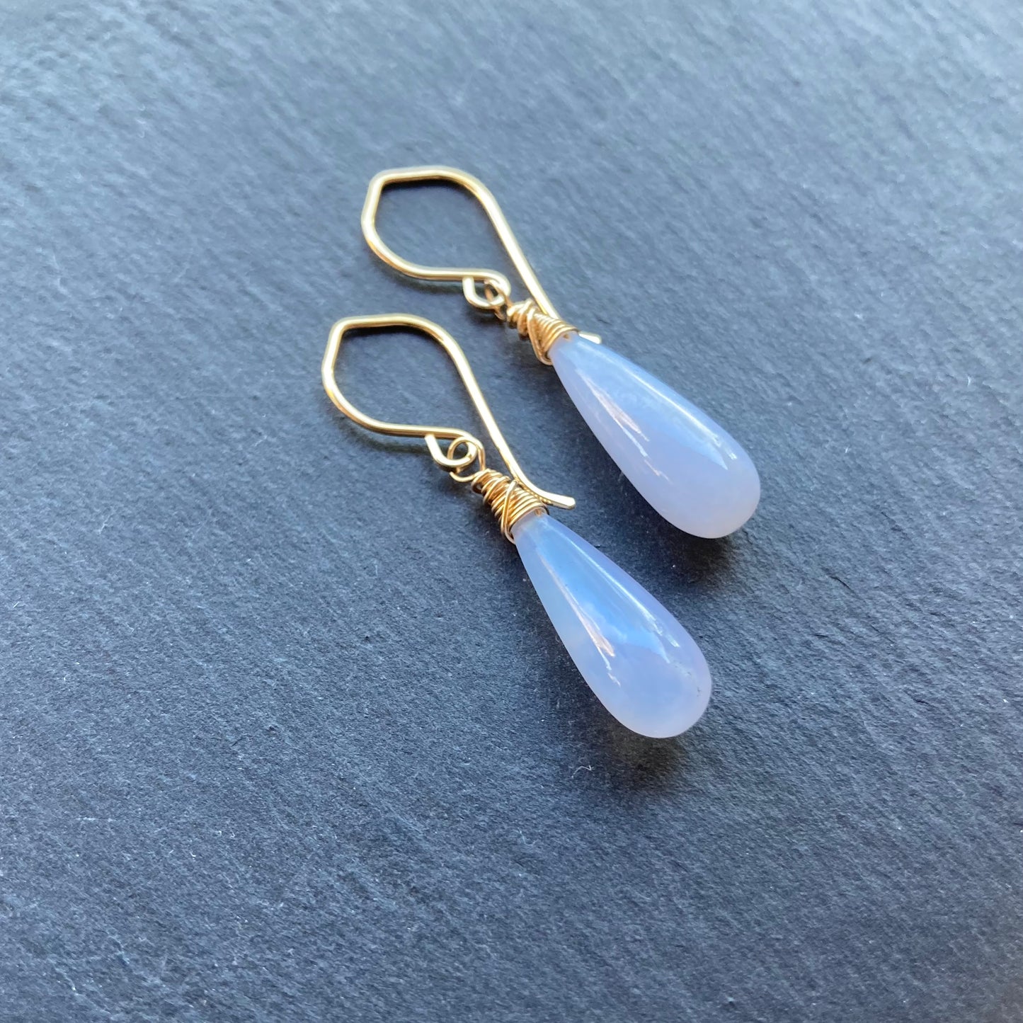 Blue Lace Agate & Gold Long Drop Earrings