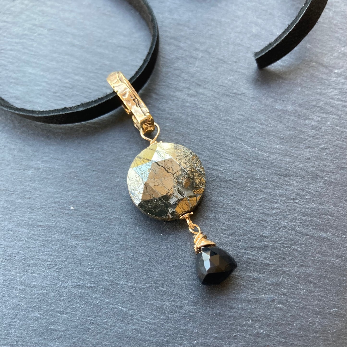 Nipomo Marcasite in Agate, Black Onyx & Bronze Deerskin Leather Choker