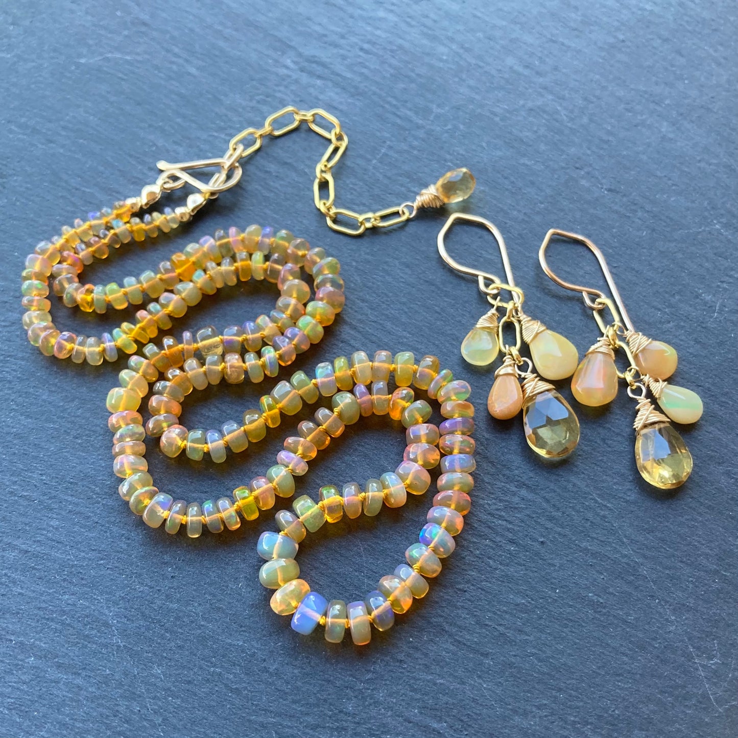 Ethiopian Golden Opal Hand Knotted Silk Necklace