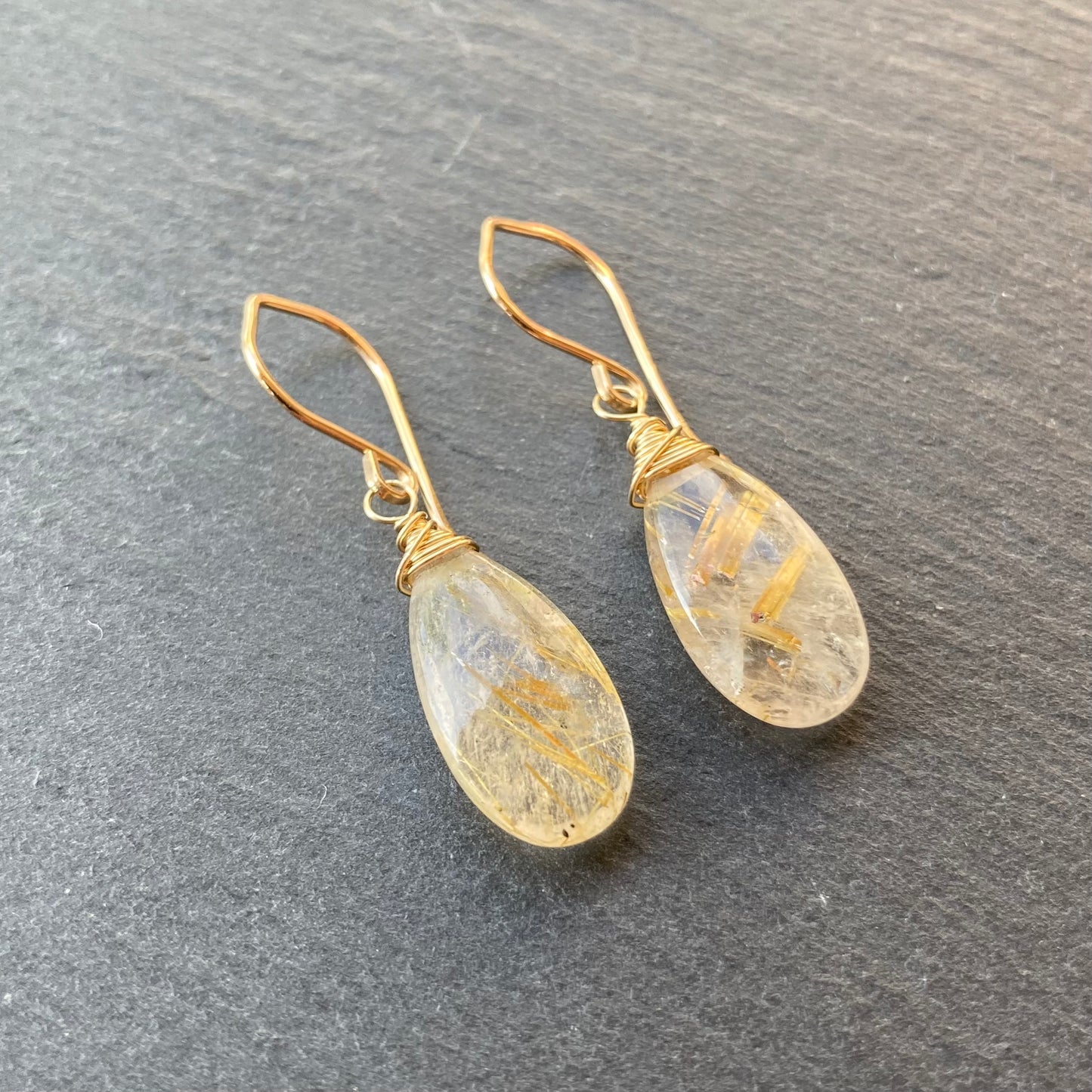 Golden Rutilated Quartz & Gold Earrings