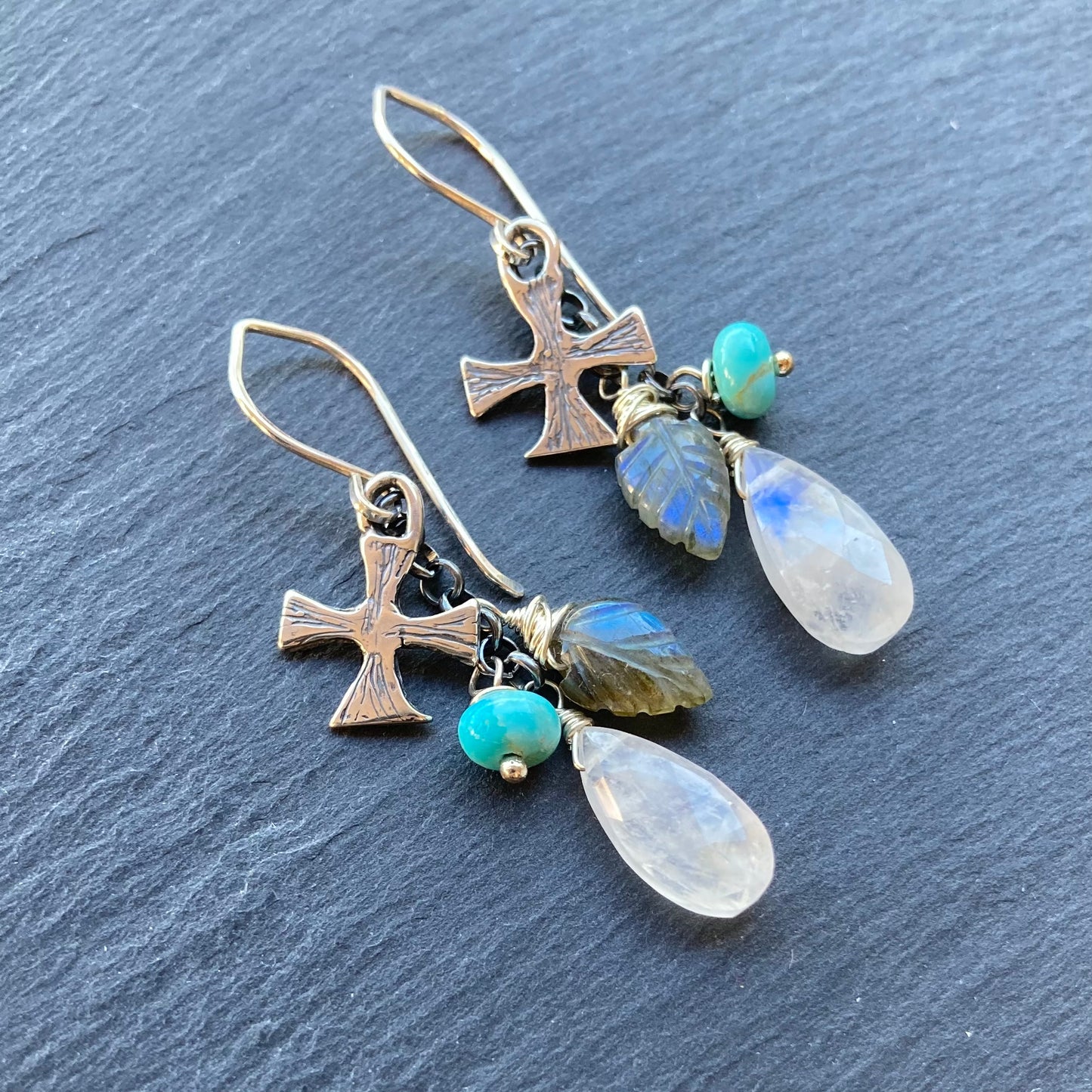 Multi Gemstone & Sterling Silver Pattée Cross Cascade Earrings