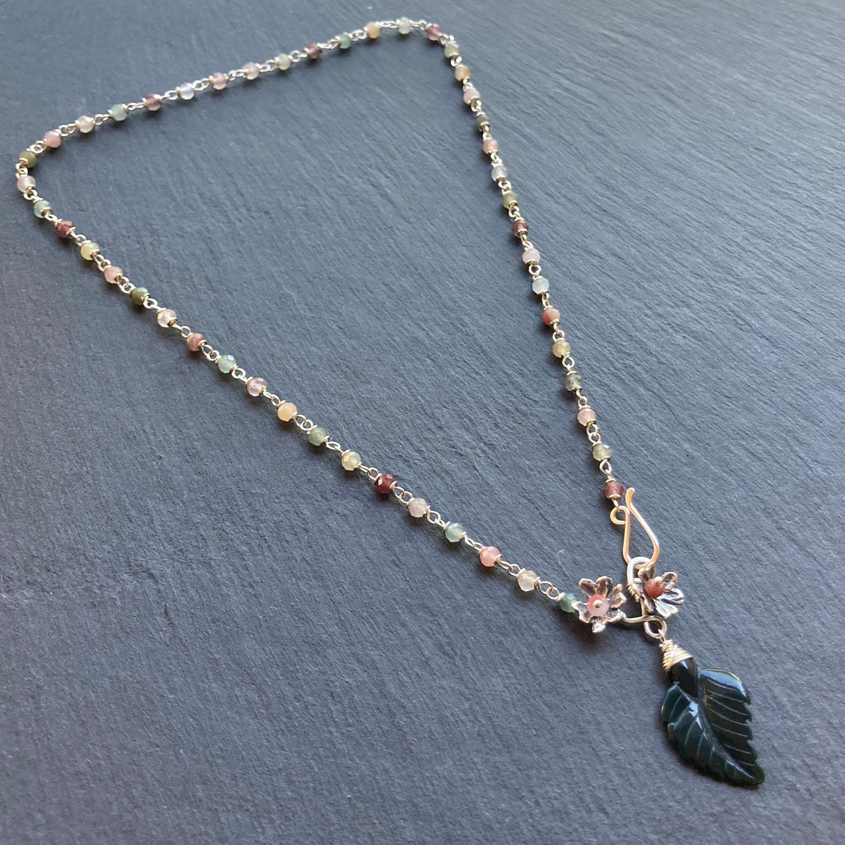 Rainbow Agate & Sterling Silver Winter Blossom Pendant Necklace