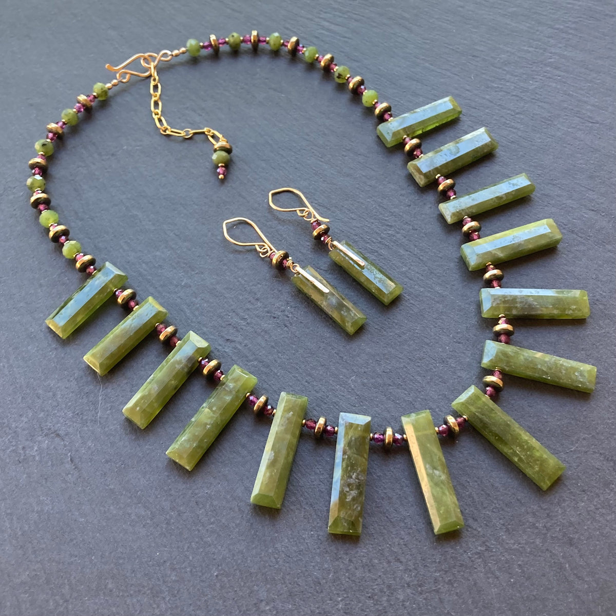 Vesuvianite & Gold Earrings