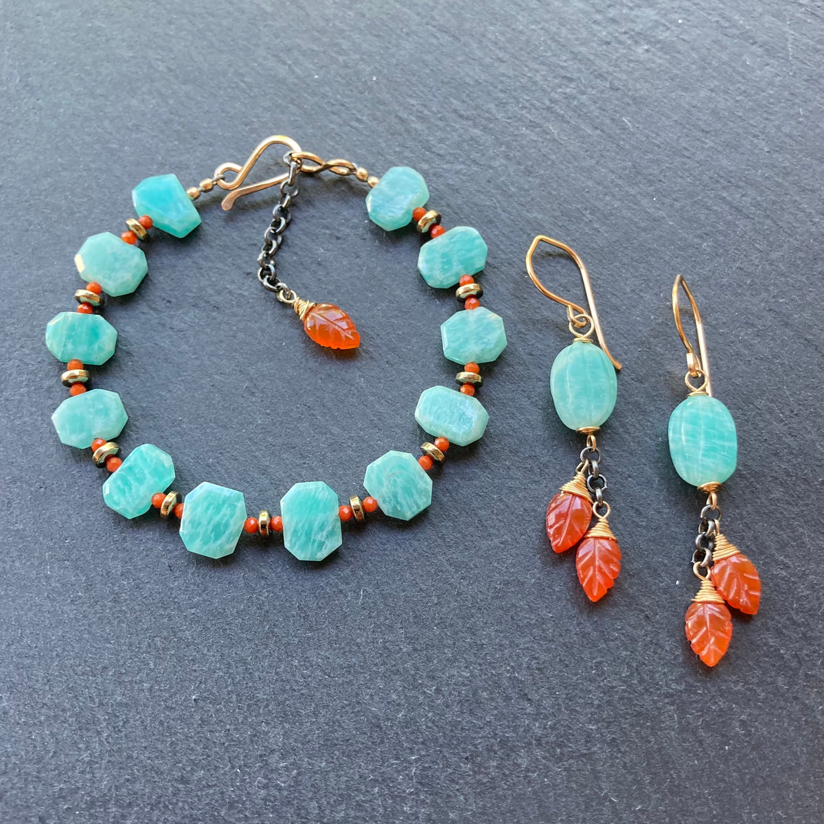 Amazonite, Red Agate & Pyrite Bracelet