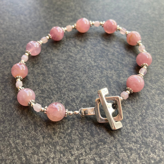 Madagascar Rose Quartz & Sterling Silver Square Toggle Bracelet