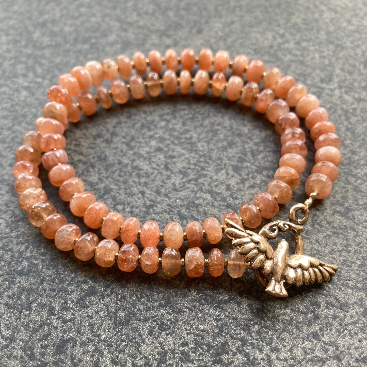 Sunstone & Bronze Bird in Flight Toggle Choker