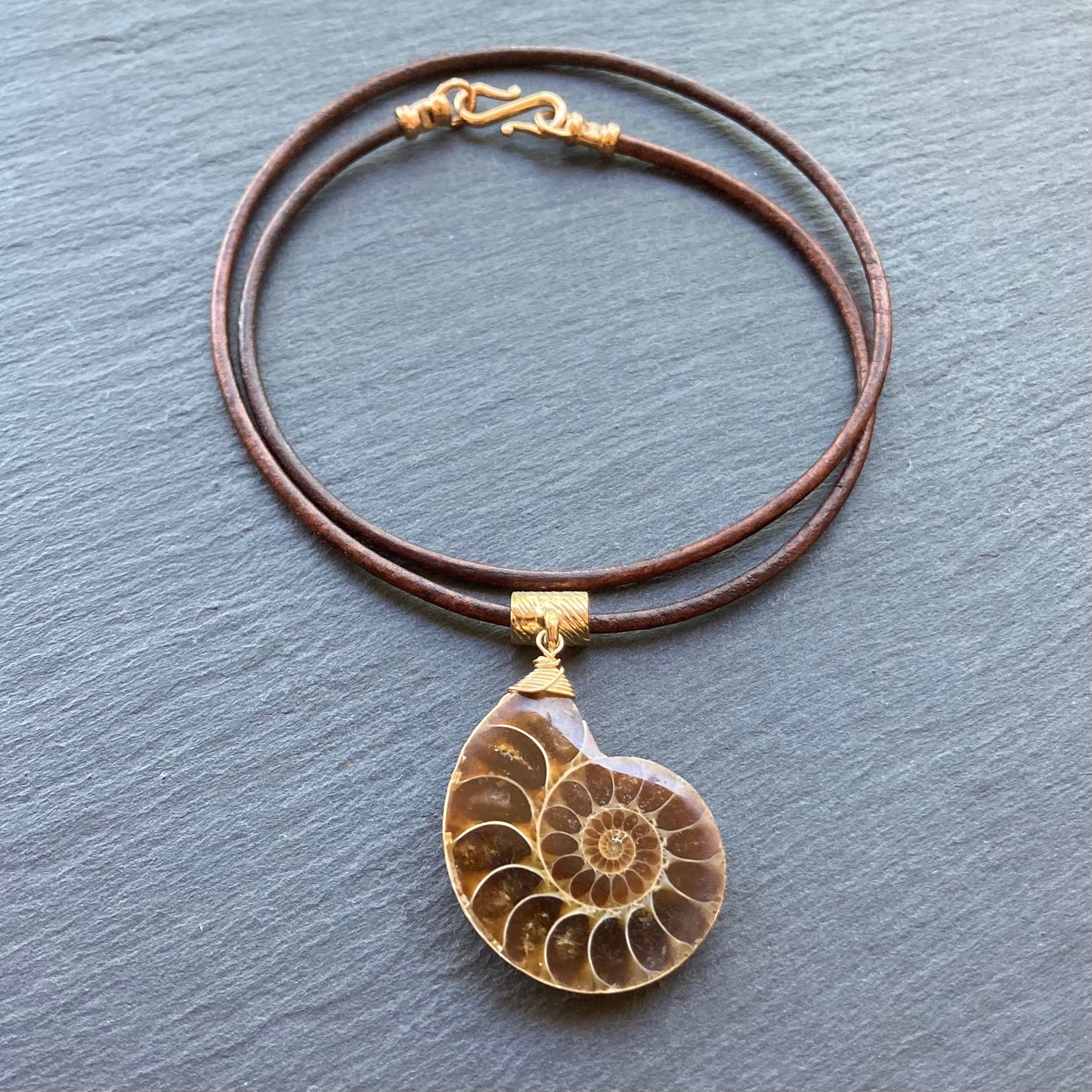 Natural Ammonite & Bronze Leather Choker