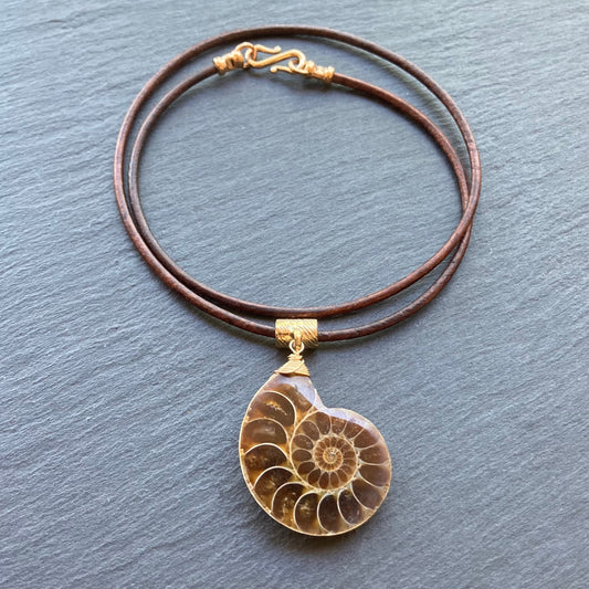 Natural Ammonite & Bronze Leather Choker