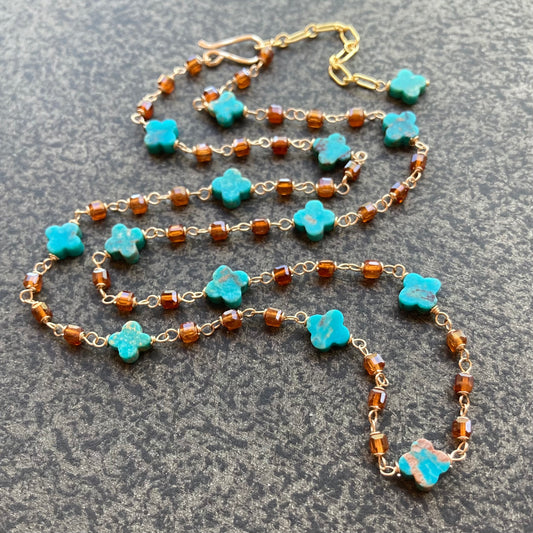 Turquoise, Hessonite & Gold Necklace