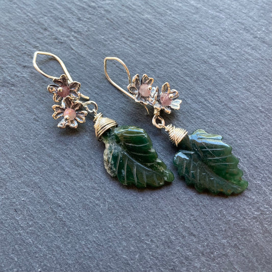 Indian Agate & Sterling Silver Winter Blossom Earrings