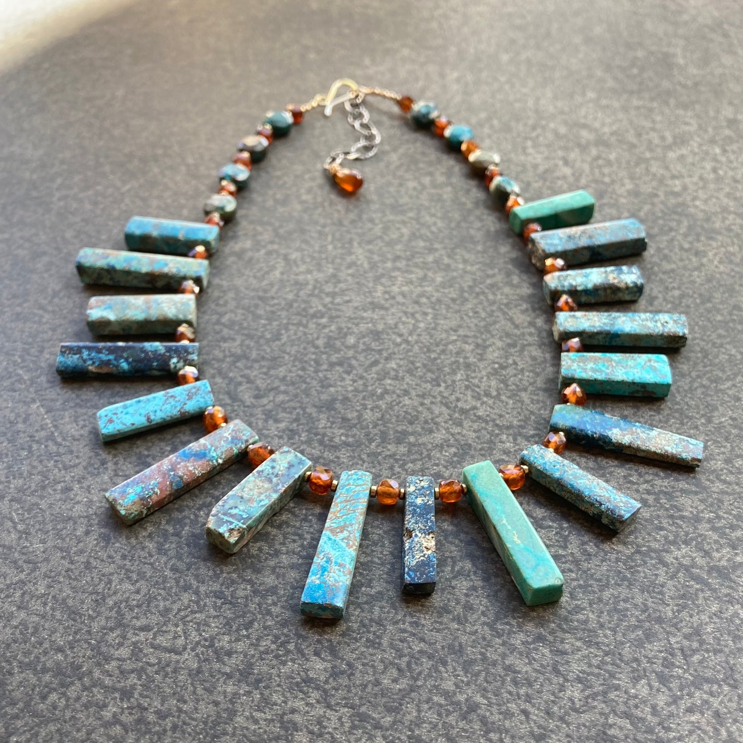 Natural Chrysocolla, Hessonite &  Pyrite Collar