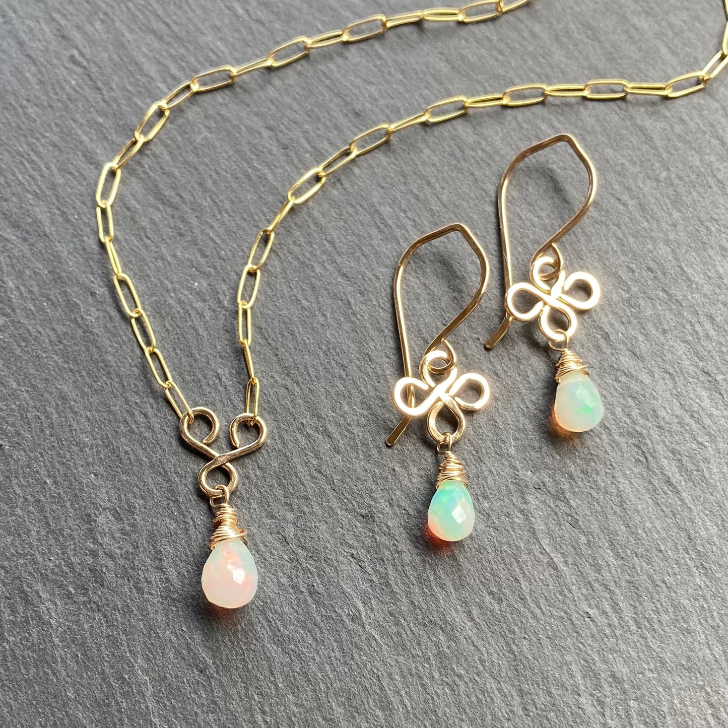 Ethiopian Opal & Gold Pendant Necklace