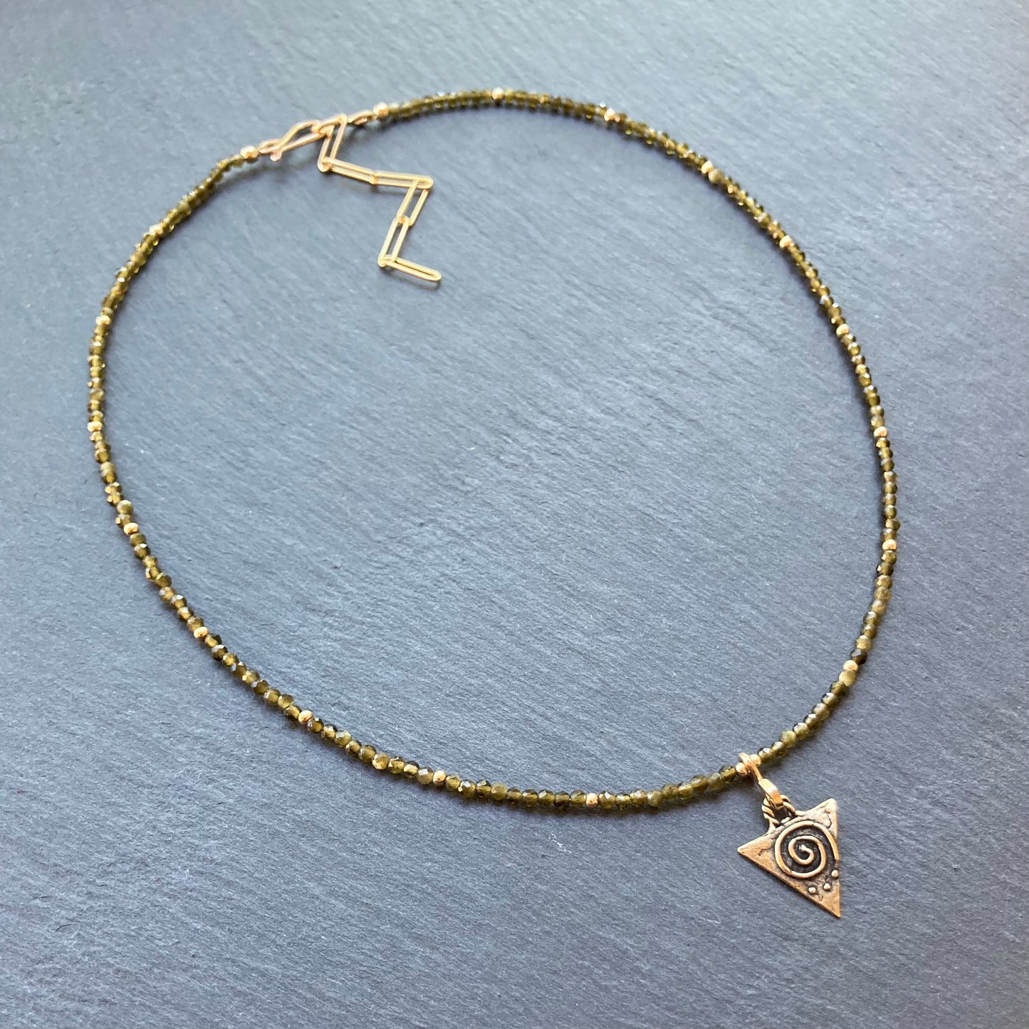 Golden Osidian, Gold & Bronze Celtic Triskele Pendant Choker