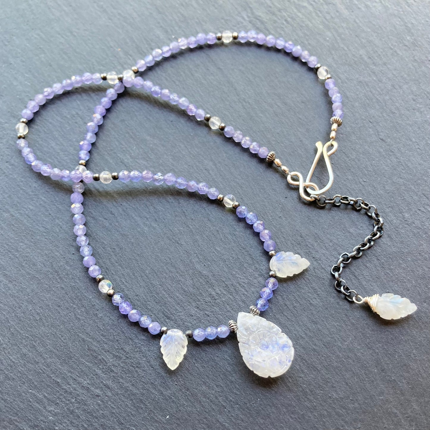Rainbow Moonstone, Tanzanite & Sterling Silver Choker