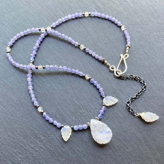 Rainbow Moonstone, Tanzanite & Sterling Silver Choker