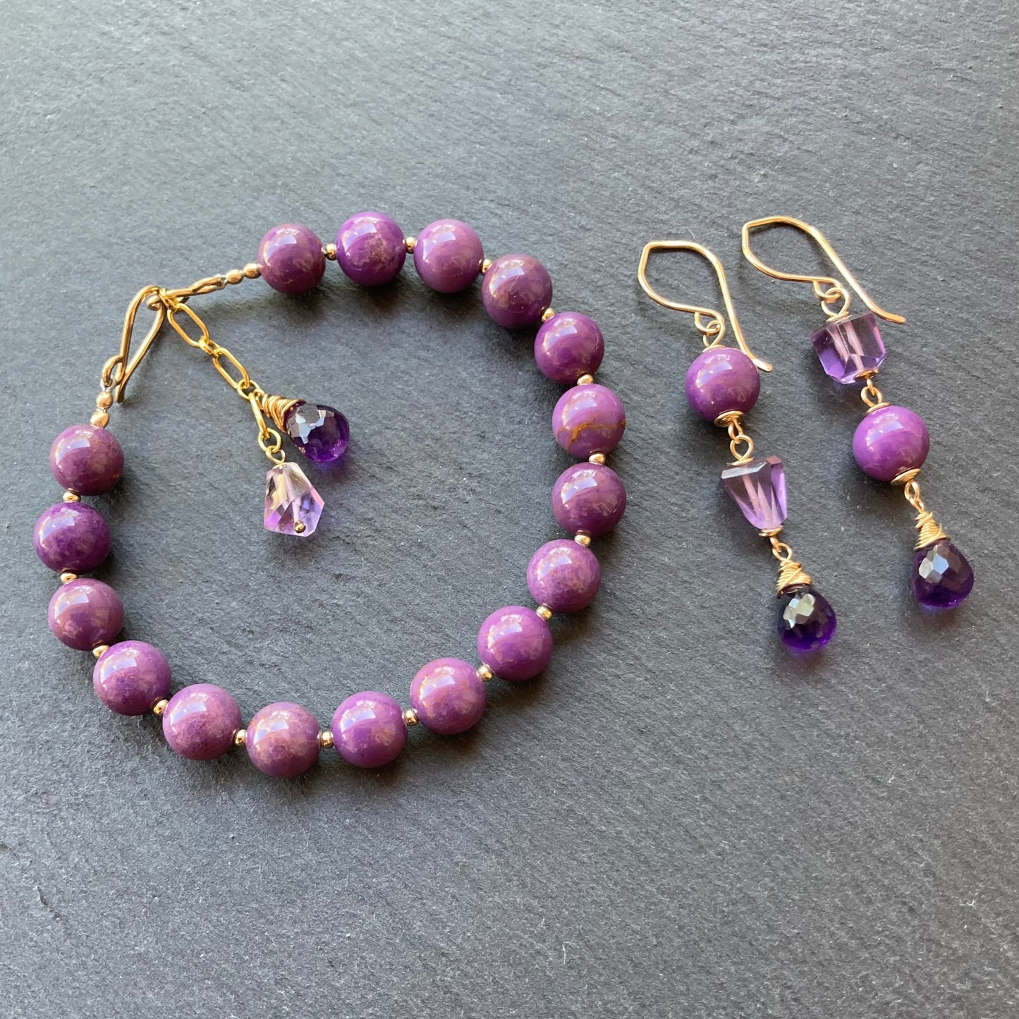Phosphosiderite, Amethyst & Gold Bracelet