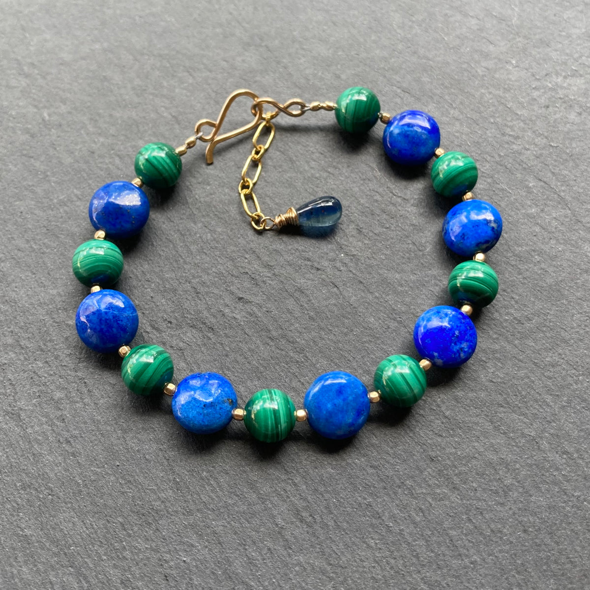 Lapis, Malachite & Gold Bracelet