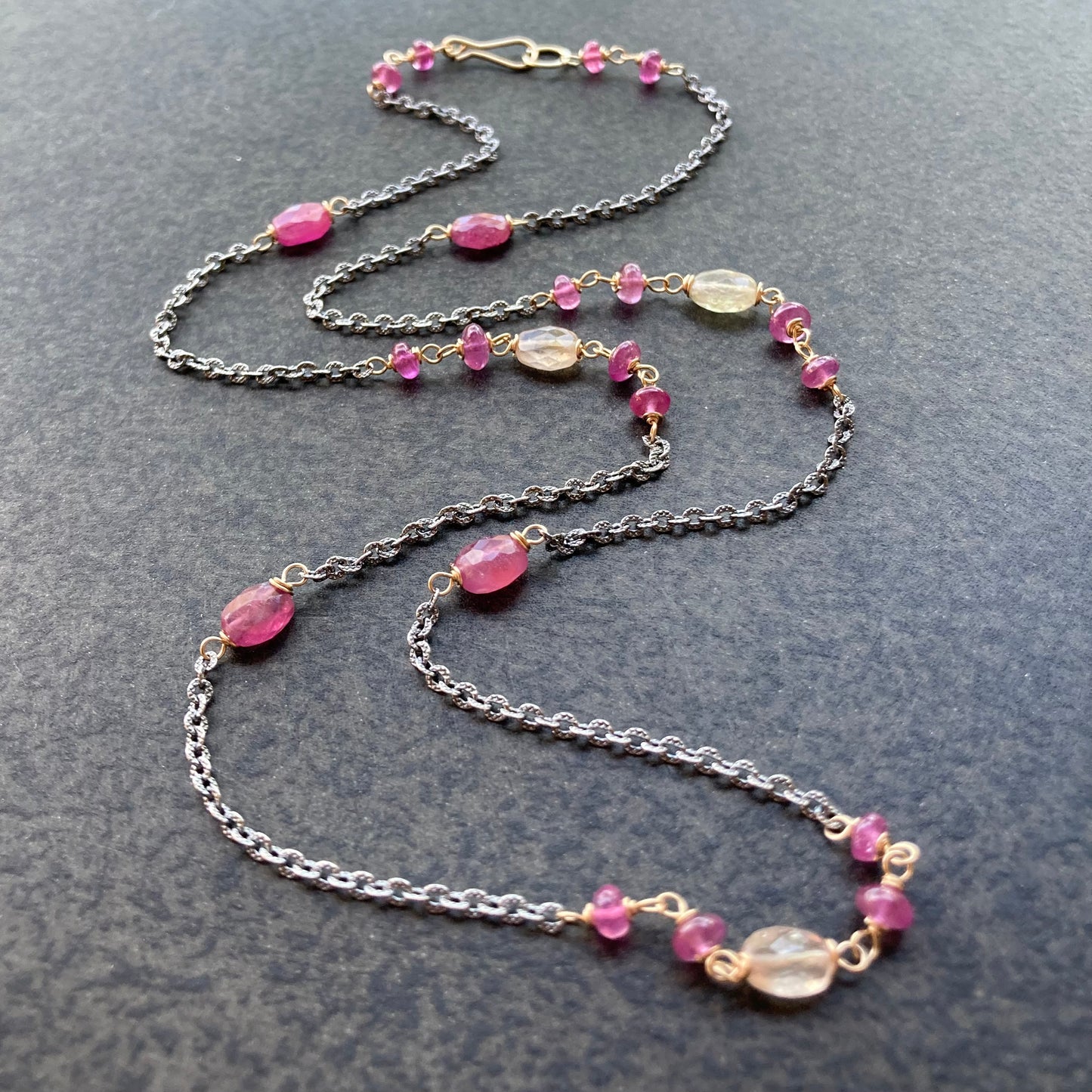Pink Sapphire & Mixed Metal Necklace