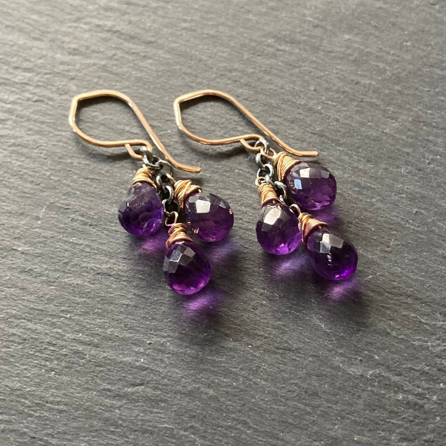 Amethyst & Mixed Metal Cascade Earrings