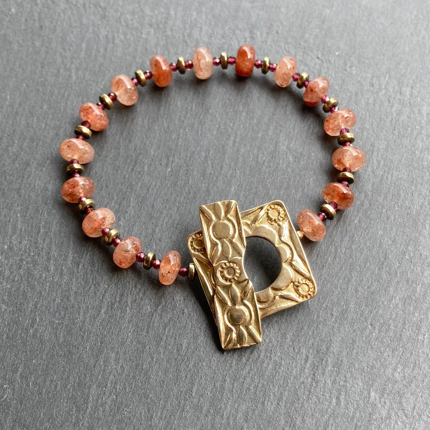 Strawberry Quartz & Bronze Santa Fe Toggle Bracelet