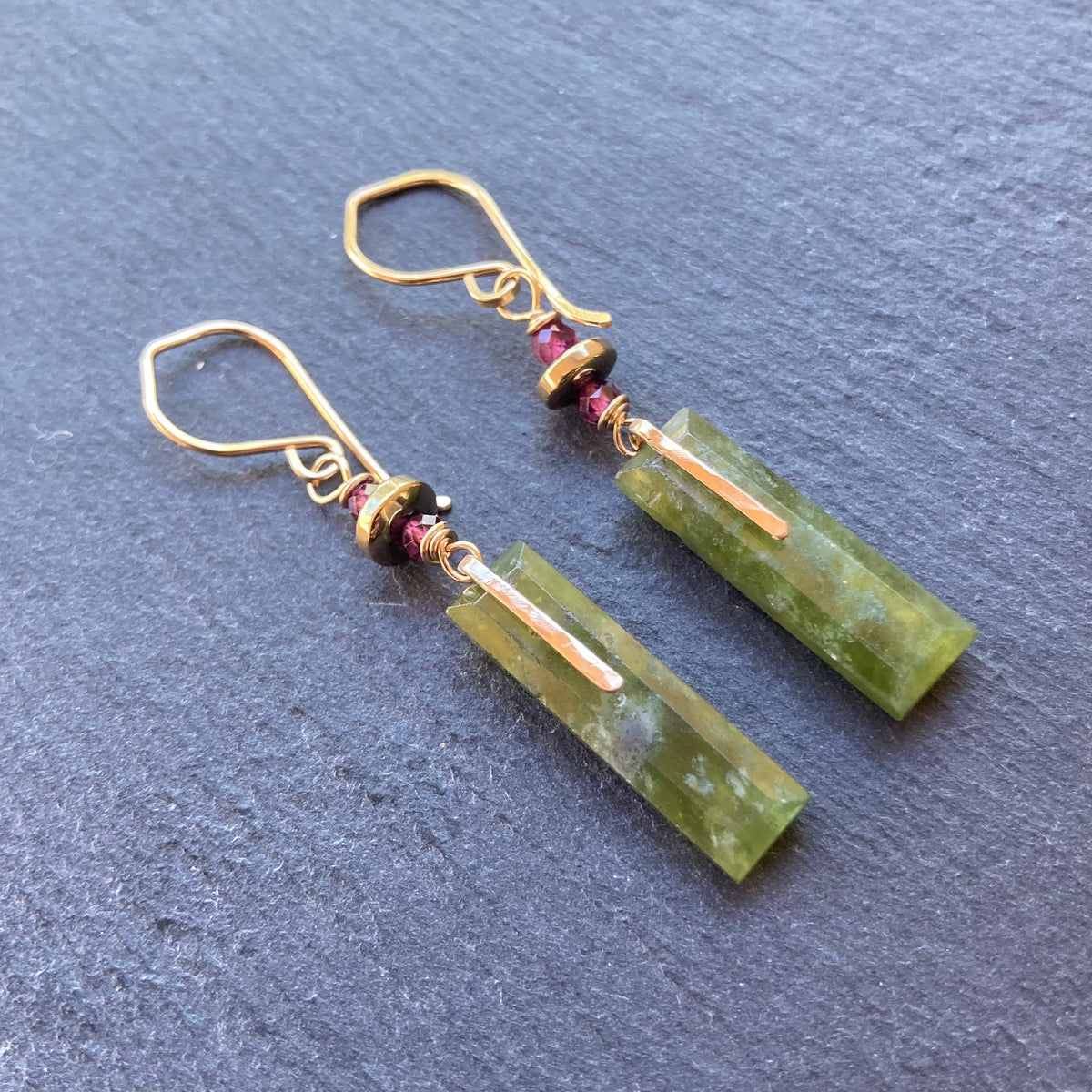 Vesuvianite & Gold Earrings
