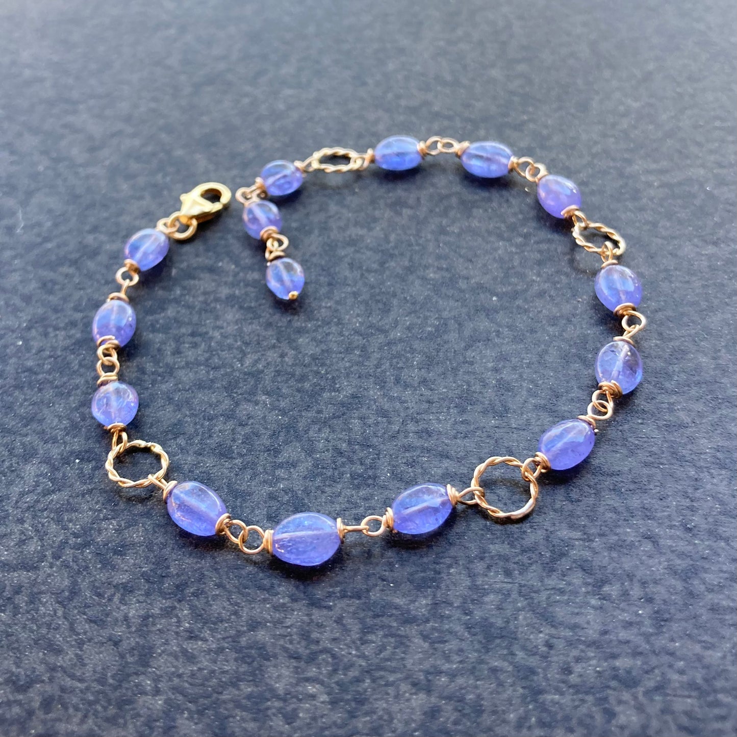 Tanzanite & 14k Gold Twisted Link Bracelet