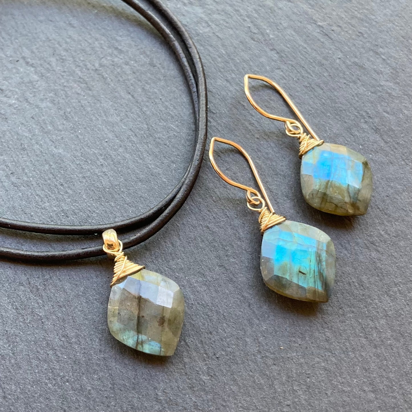 Labradorite & Bronze Leather Choker