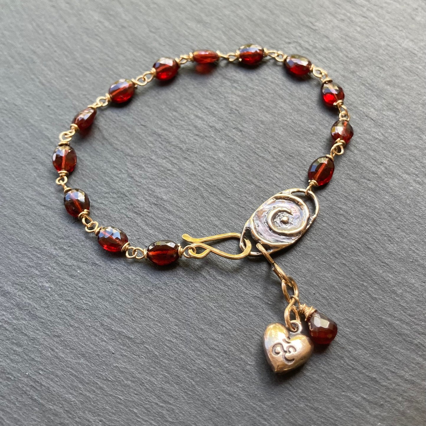 Mozambique Garnet, Gold & Bronze Sacred Spiral Bracelet
