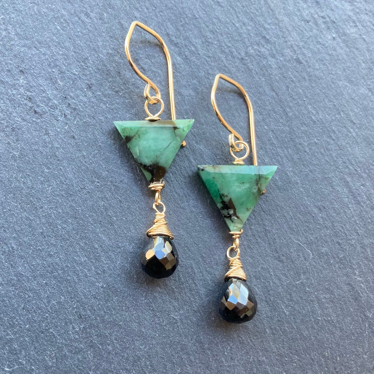 Natural Emerald, Black Onyx & Gold Earrings