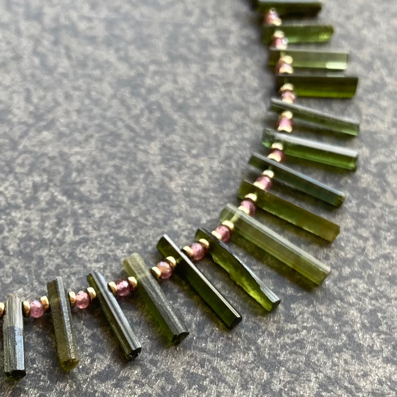 Raw Green Tourmaline, Rhodolite Garnet & Pyrite Choker