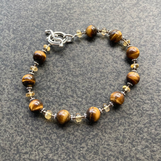 Golden Tiger Eye, Citrine & Sterling Silver Bracelet