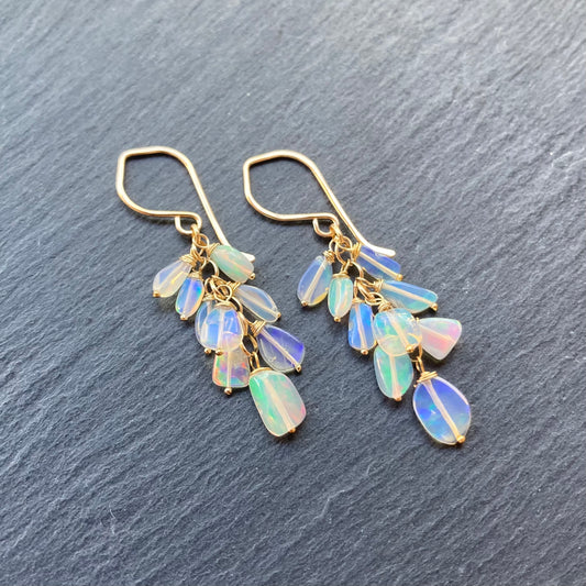 Ethiopian Opal & Gold Cascade Earrings