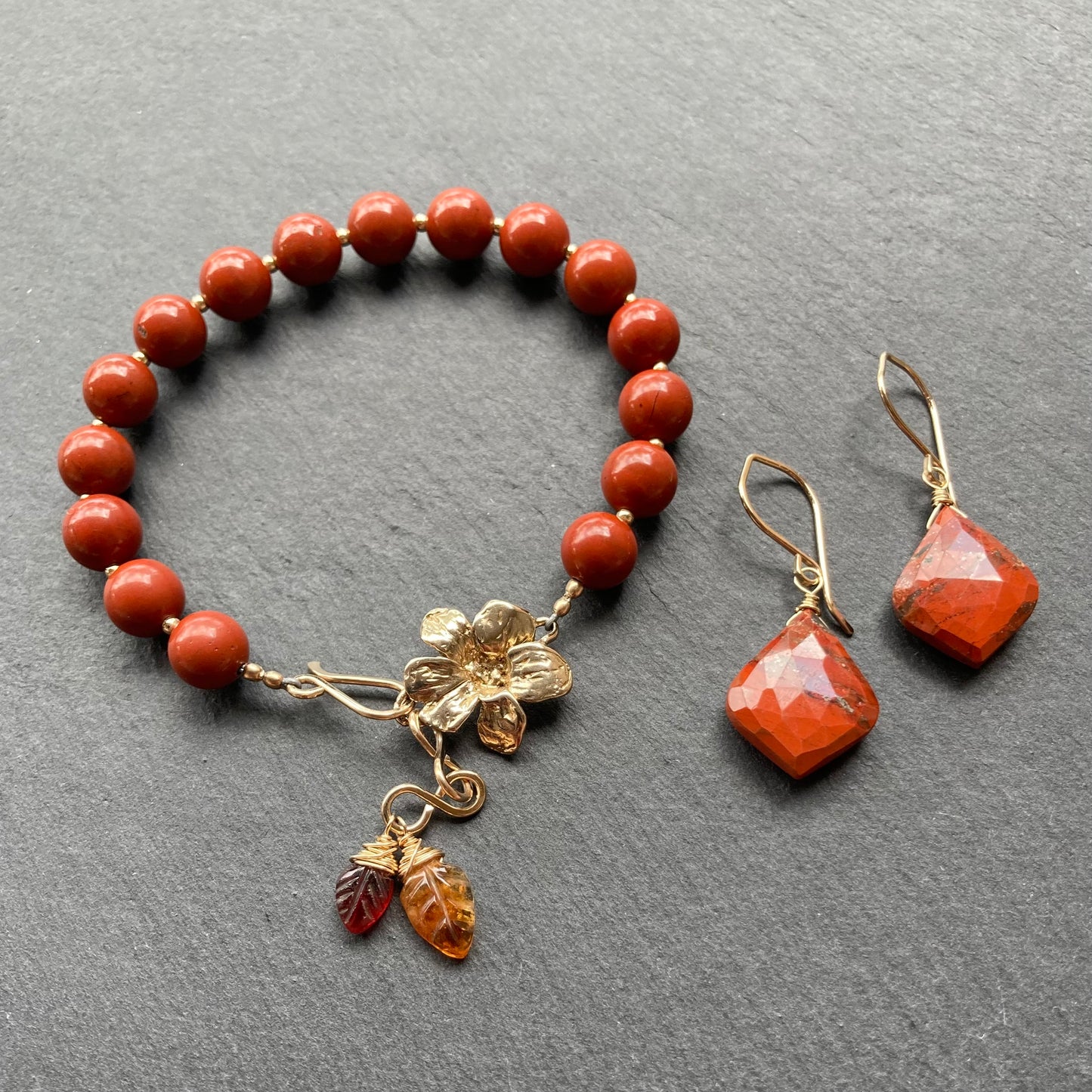 Red Jasper & Gold Earrings