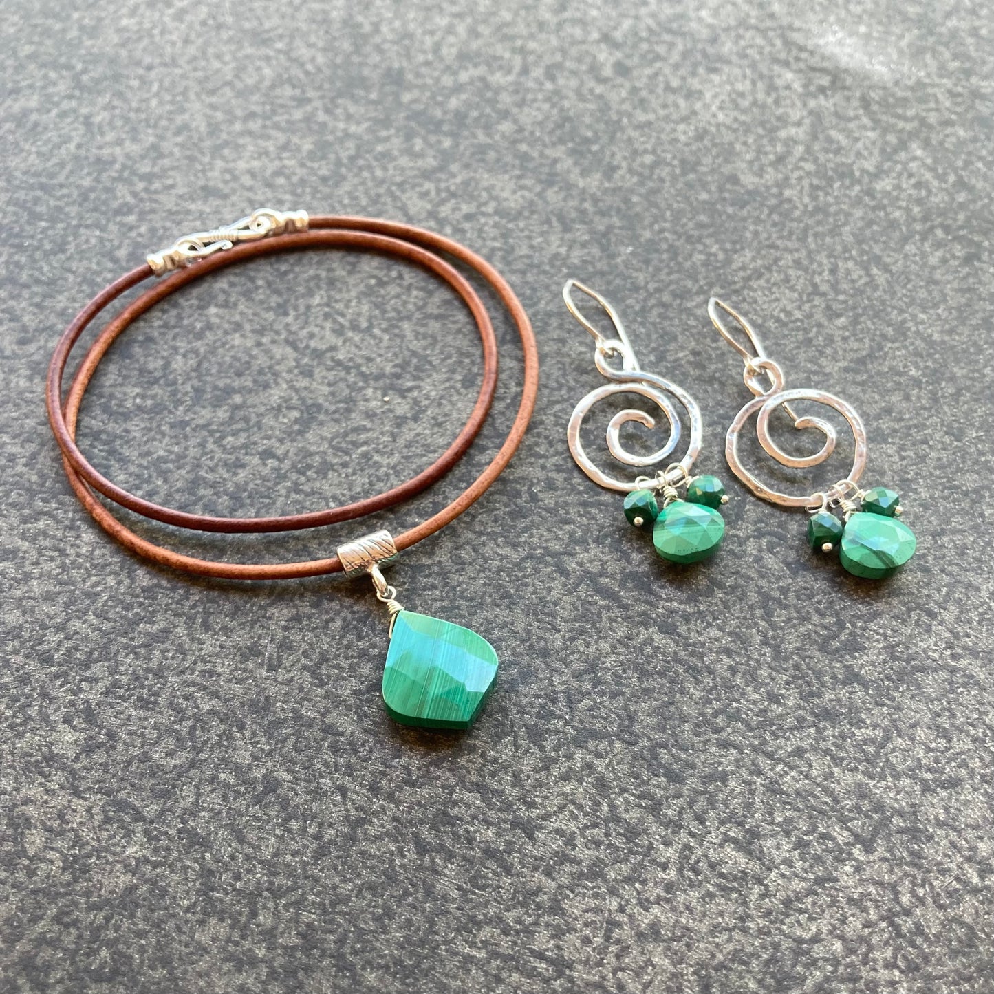 Malachite & Sterling Silver Spiral Hoops