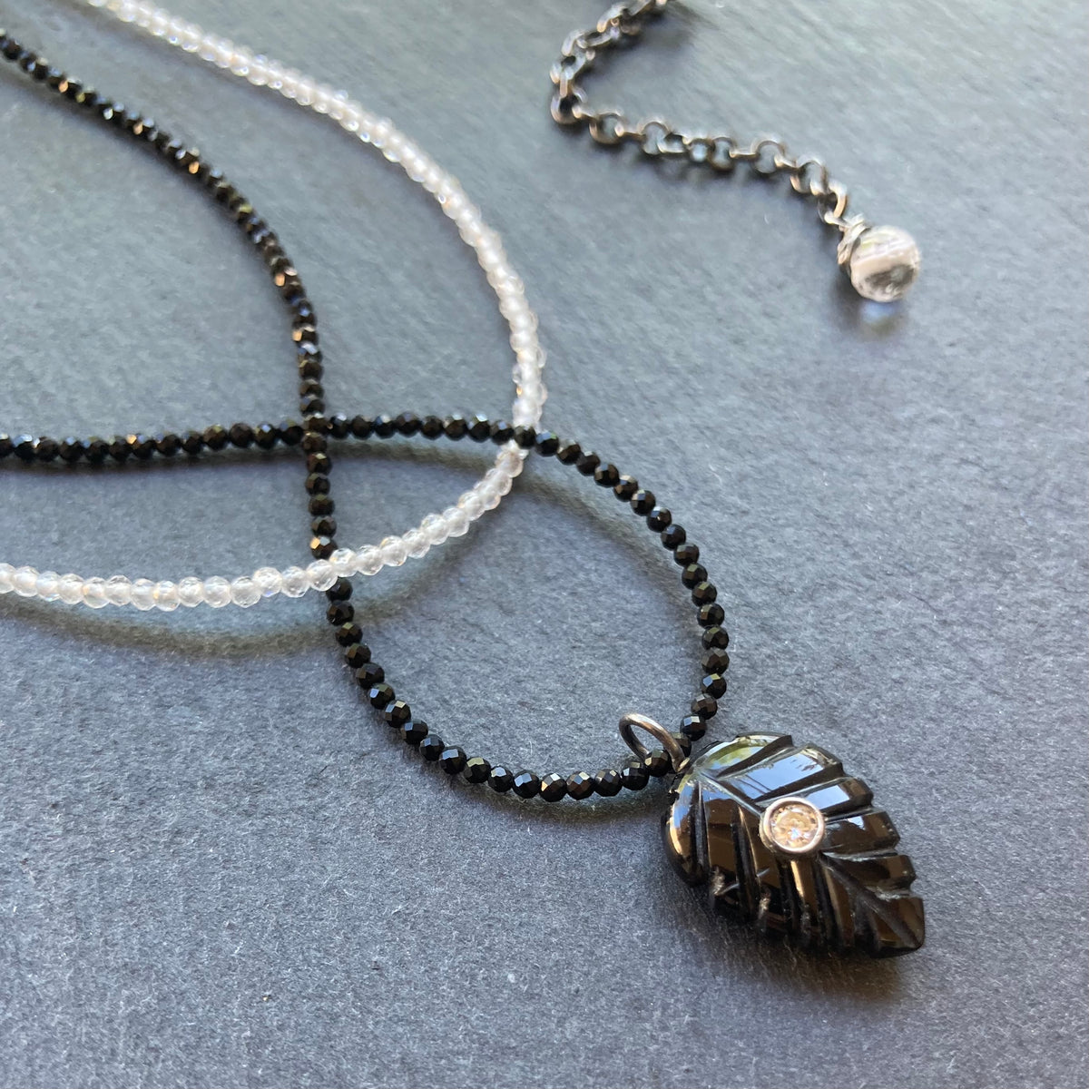 Black Onyx, Rock Quartz & Sterling Silver Yin Yang Choker