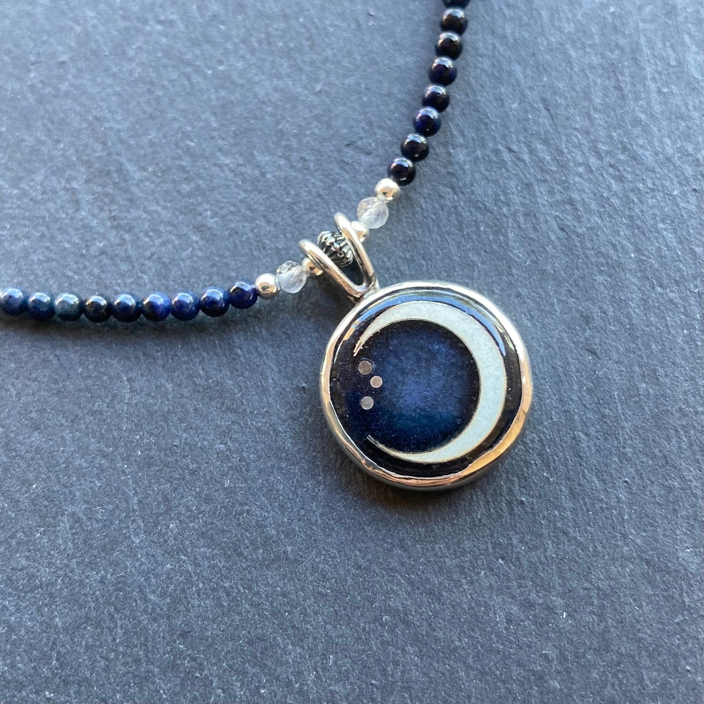 Dumortierite , Labradorite & Sterling Silver Winter Moon Pendant Choker