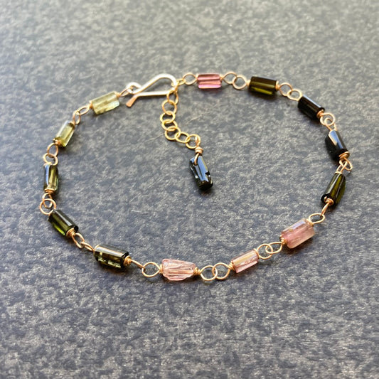 Watermelon Tourmaline & Gold Bracelet