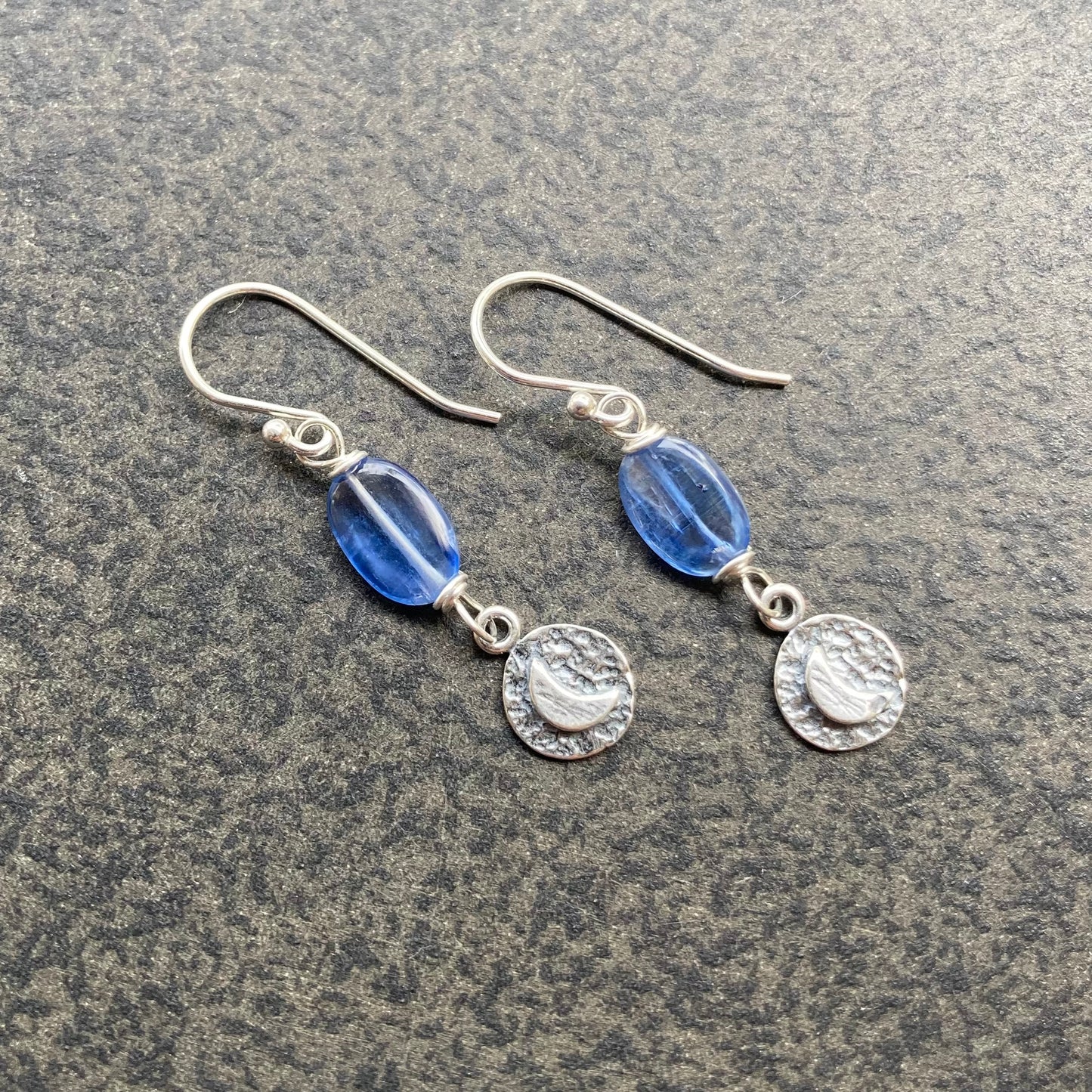 Blue Kyanite & Sterling Silver Moon Coin Earrings