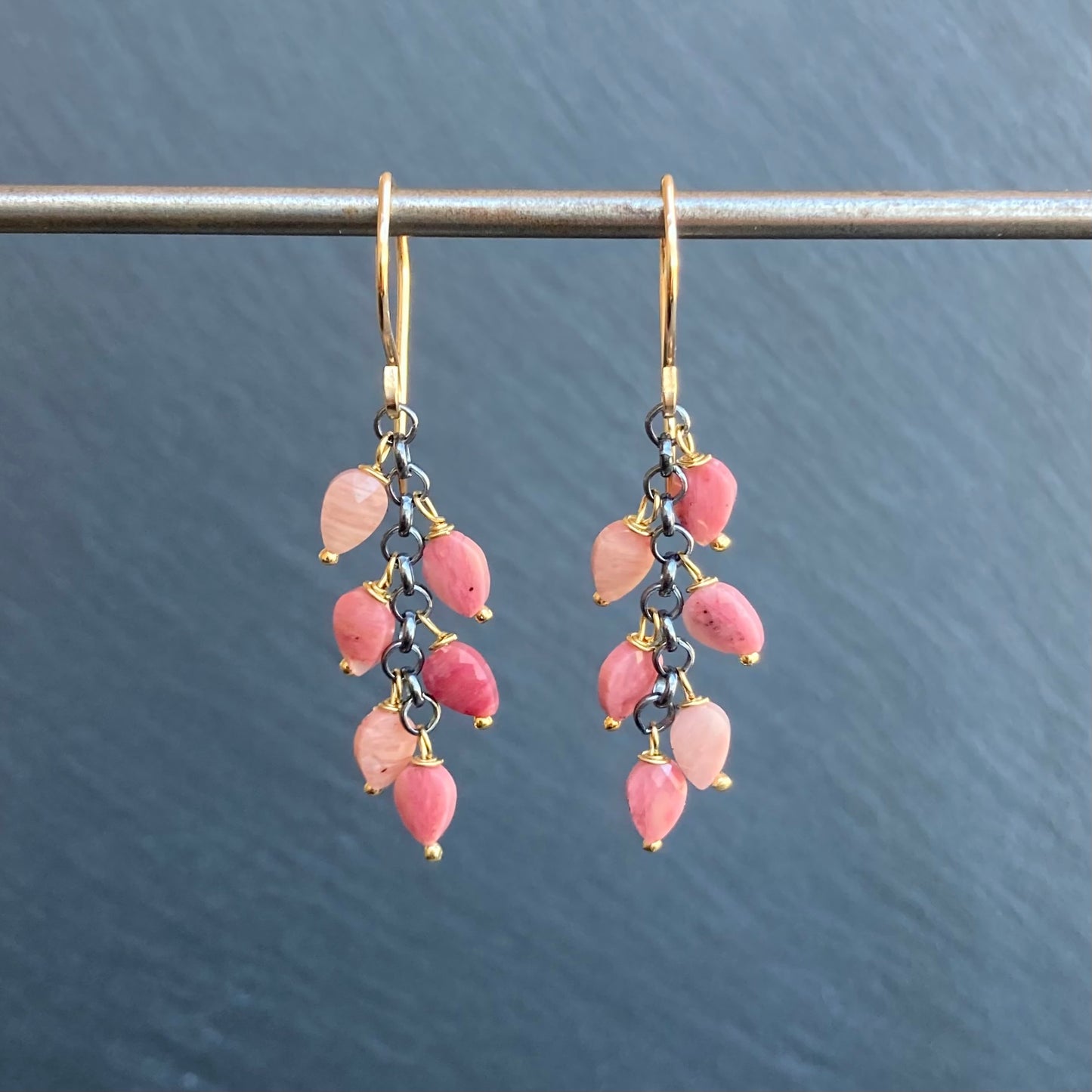 Rhodonite & Mixed Metal Cascade Earrings