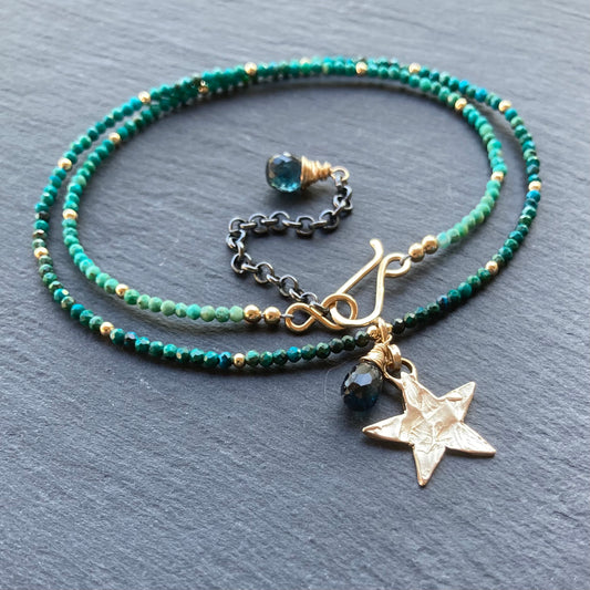 Chrysocolla & Bronze Star Pendant Choker